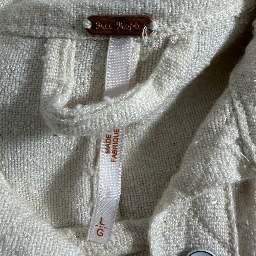 Free People Women Cream Blue Striped Henley Tunic Dress Pockets Large L - Picture 13 of 16